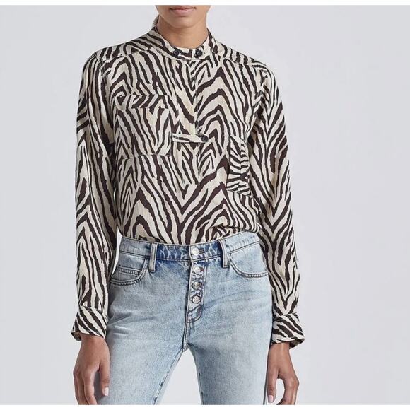 CURRENT/ELLIOTT The B50 Top in Natural Zebra Print Size 1 S/M Tan Brown Blouse - Picture 1 of 11